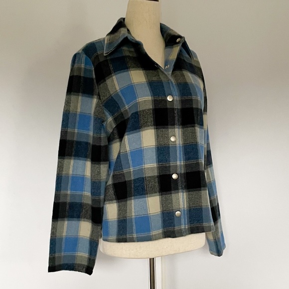 014 Lemon Grass Petite Wool Blend Plaid Oversized Flannel Shirt Shacket - Picture 3 of 14